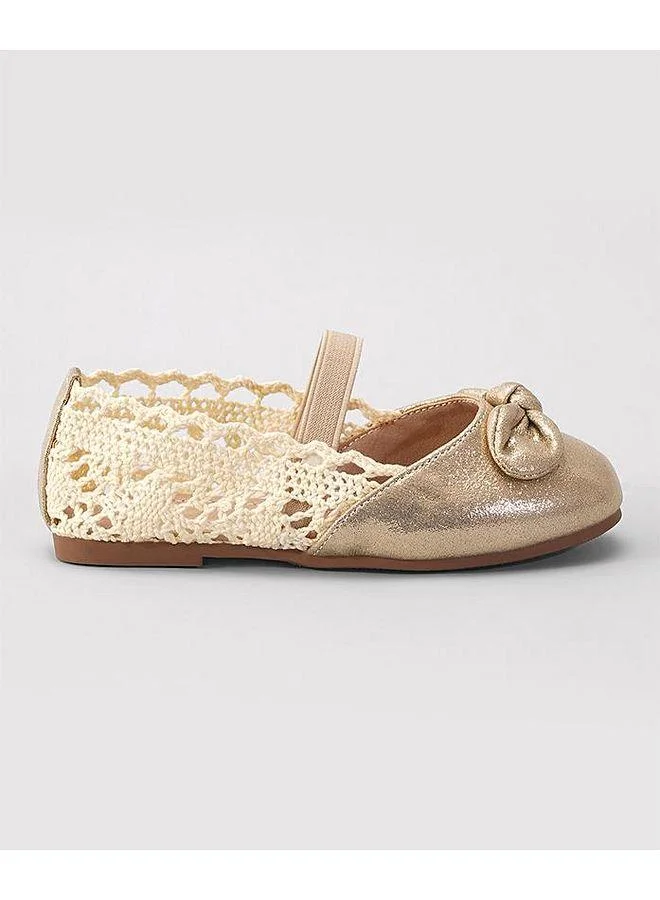Mark & Mia Mark and Mia Bow Detail Elastic Strap Closure Party Wear Ballerina Shoes - Gold