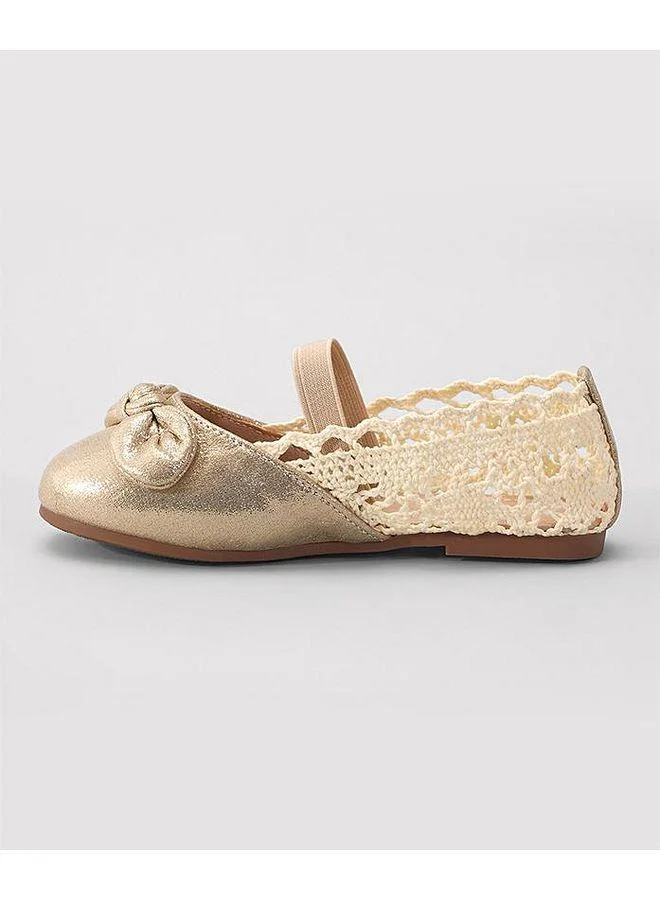 Mark & Mia Mark and Mia Bow Detail Elastic Strap Closure Party Wear Ballerina Shoes - Gold