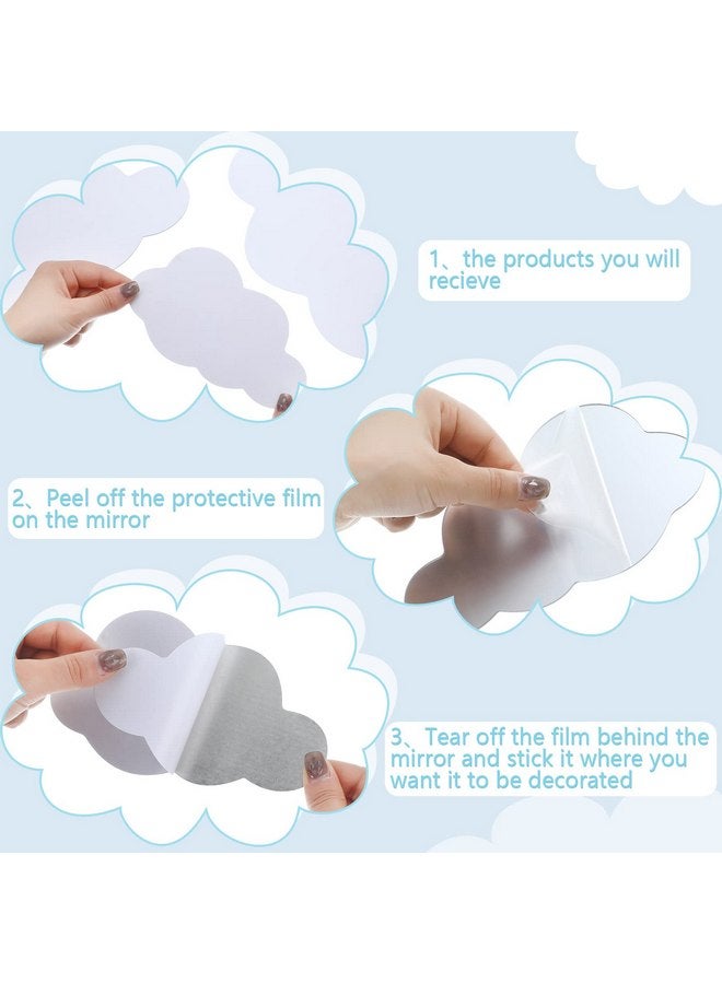 Tatuo 8 Pcs 3D Acrylic Cloud Shape Mirror Wall Art Decor Removable Self Adhesive Decorative Cloud Mirror Stickers Decals for Kids Girls Bedroom Bathroom Playroom Living Room Nursery Decoration - Image 2