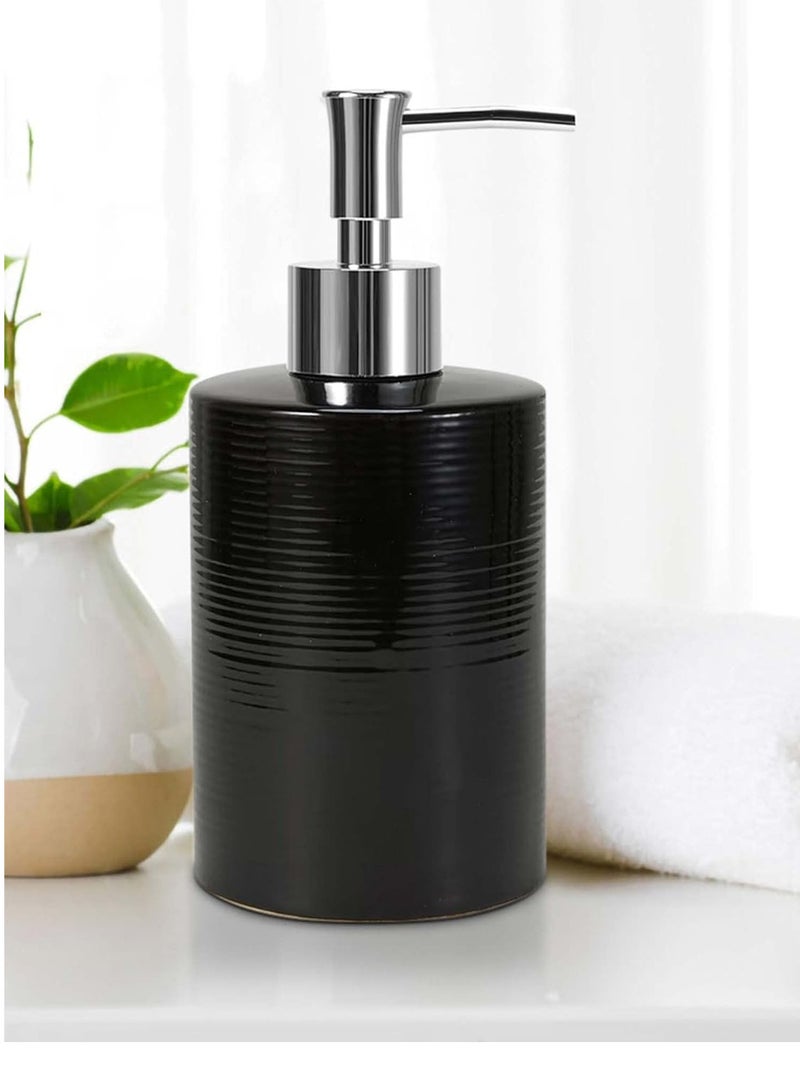 Liquid Soap Dispenser Stoneware Bathroom Sanitizer, Lotion, Shampoo  Ceramic Handwash Bottle for Kitchen   Soap   for Wash Basin Bathroom Accessories  Black   350 ml - Image 1