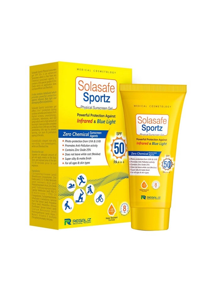 Regaliz Sunscreen For All Skin Type Sportz Physical (Zero Chemical) Sunscreen For Skin Type Gel: Advanced Spf 50+ Protection Against Uv, Blue Light And Pollution - Image 1