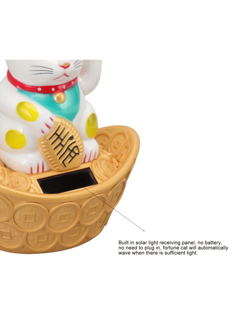 KASTWAVE Waving Cat, Solar Powered Cute Waving Cat Good Luck Wealth Cats Home Ornaments Car Decor Feng Shui Decoration Lucky Meaning Chinese Culture for Fortune Money, Fengshui Lucky Cat Swinging Arm (White) - Image 3
