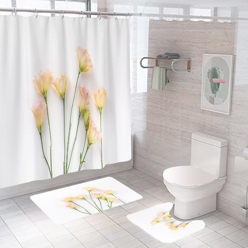 Kuber Industries Kuber Industries Shower Curtain & Bathmat Set | Non-Slip Bath mats for Bathroom | Easy-Slide Curtains | Polyester Curtain or Bathmat for Bath D�cor | XTL260-3T | 3 Pcs Set | Multicolor  - Image 1
