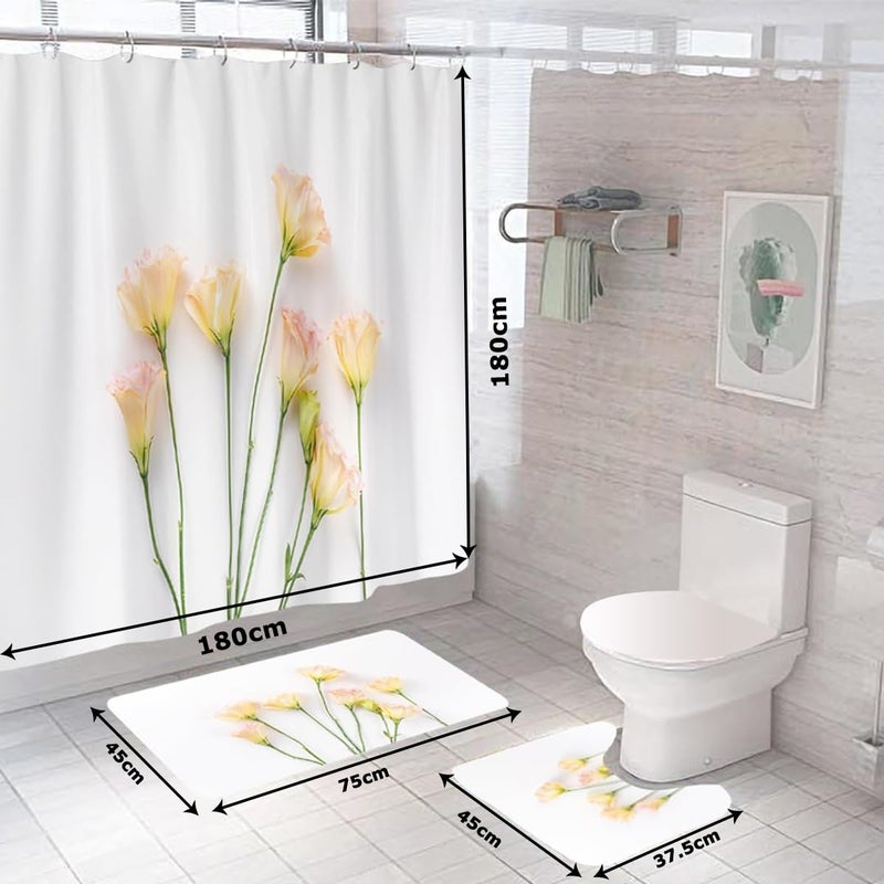 Kuber Industries Kuber Industries Shower Curtain & Bathmat Set | Non-Slip Bath mats for Bathroom | Easy-Slide Curtains | Polyester Curtain or Bathmat for Bath D�cor | XTL260-3T | 3 Pcs Set | Multicolor  - Image 5