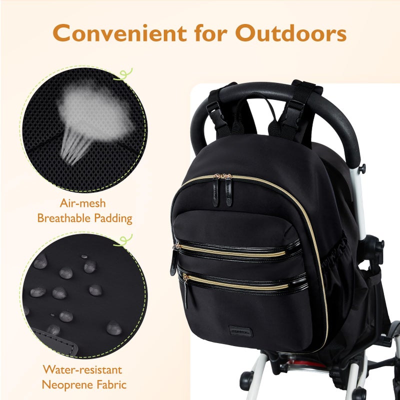 mommore Neoprene Diaper Bag Backpack Small Baby Bag Travel Mini Diaper Backpack for Newborn with Insulated Pockets, Stroller Straps - Image 5