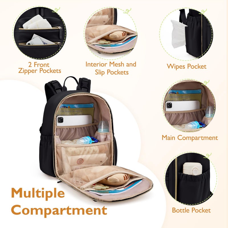 mommore Neoprene Diaper Bag Backpack Small Baby Bag Travel Mini Diaper Backpack for Newborn with Insulated Pockets, Stroller Straps - Image 4
