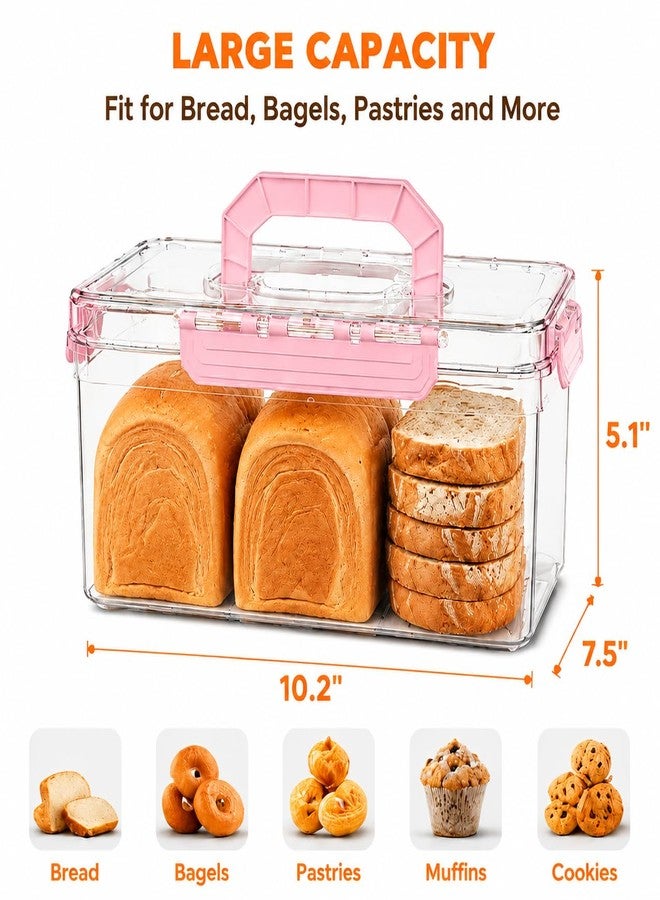 LLMRR Bread Box with Slicer & Ice Chilled Condiment Caddy, Portable Airtight Bread Storage Container with Lid Handle for Kitchen Counter, Bread Keeper for Homemade Bread,Toast, Bagel, Cookies, Pink - Image 3