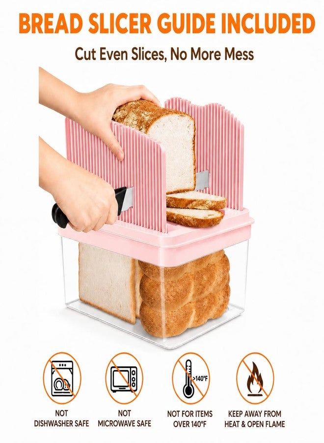 LLMRR Bread Box with Slicer & Ice Chilled Condiment Caddy, Portable Airtight Bread Storage Container with Lid Handle for Kitchen Counter, Bread Keeper for Homemade Bread,Toast, Bagel, Cookies, Pink - Image 4