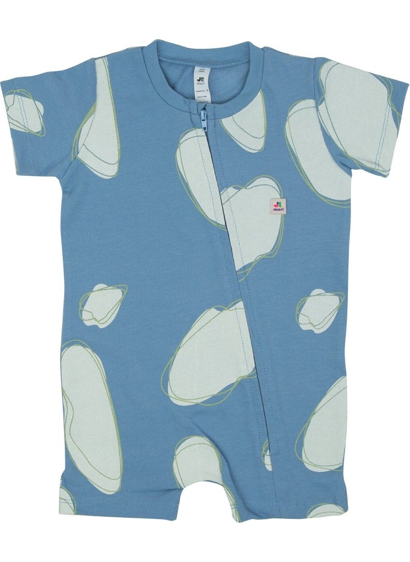 Jrmori - Cloud Printed Halter Zipper Short Jumpsuit - Image 1
