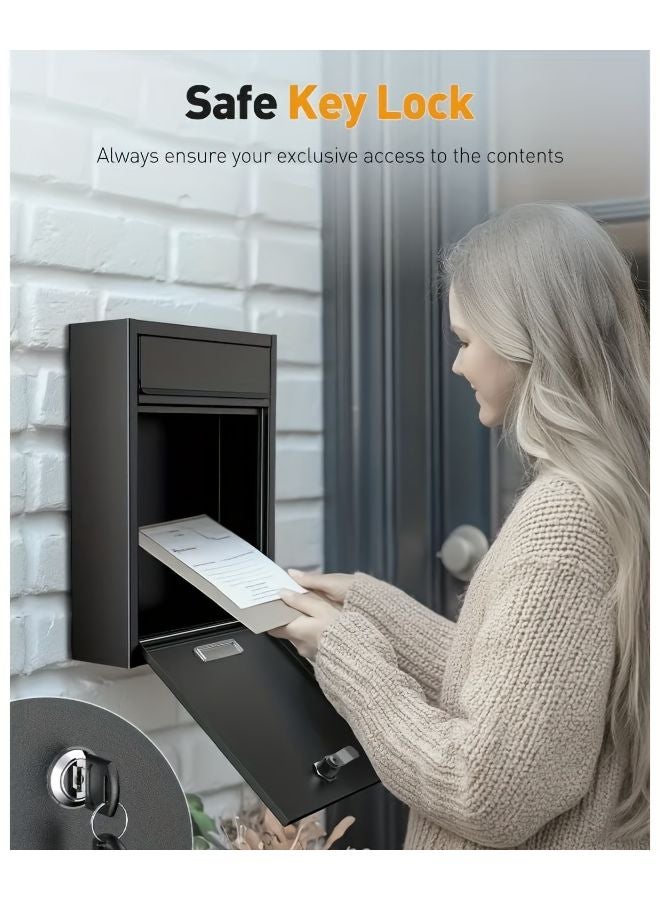 Modern Retro High Matte Black Mail Guard Delivery Box With Key Lock Moisture Proof Metal - Image 2