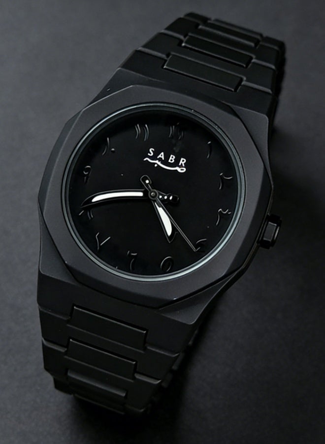 Sabr Arabic Aura Watch for Men – All Black Quartz Wristwatch, Octagon Minimalist, Saif Sword Hands, Arabic Numerals Dial, 3ATM Waterproof, Mineral Glass, Gifts for Arabic Watch Enthusiasts - Image 2