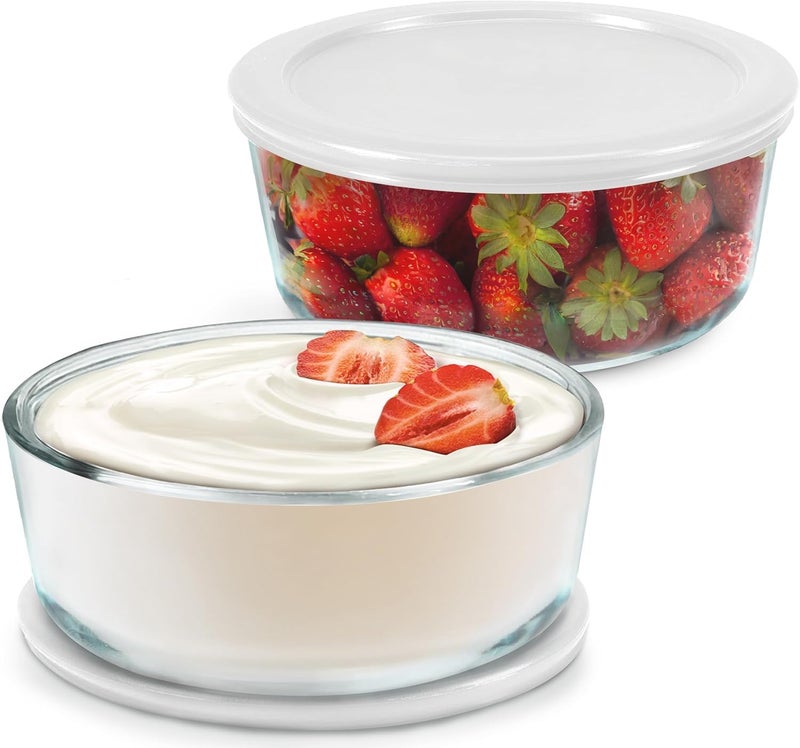 Ultimate Ultimate Yogurt Containers 2 Pack - Make More Yogurt with 1-Quart Glass Containers (4 Cup) - Perfect for Food Storage & Meal Prep - 100% BPA free & Oven Safe Round Bowl Set with Lids  - Image 1