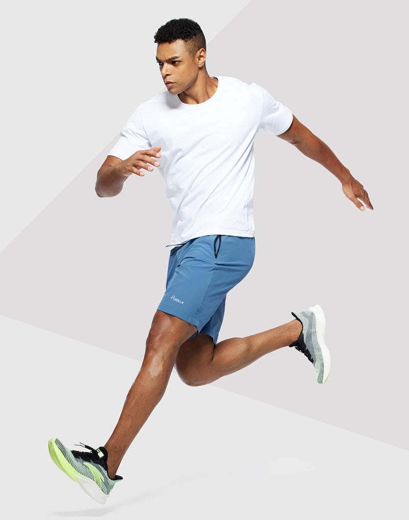 Pudolla Men's Workout Running Shorts Lightweight Gym Athletic Shorts for Men with Zipper Pockets (Blue Large) - Image 5