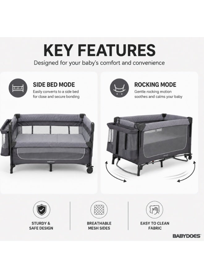 Babydoes Easyfold Auto -  5-in-1 Multi-Use, Portable Playard & Foldable Travel Bed, 0-3 Years, Light Grey - Image 2