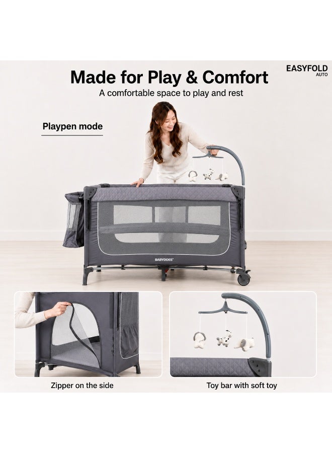 Babydoes Easyfold Auto -  5-in-1 Multi-Use, Portable Playard & Foldable Travel Bed, 0-3 Years, Light Grey - Image 3