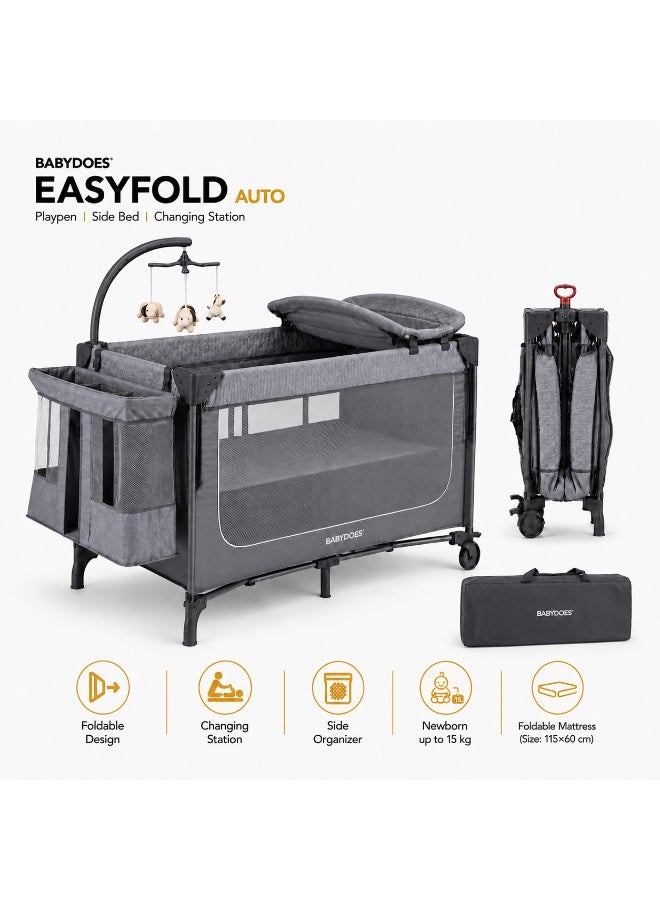 Babydoes Easyfold Auto -  5-in-1 Multi-Use, Portable Playard & Foldable Travel Bed, 0-3 Years, Light Grey - Image 1