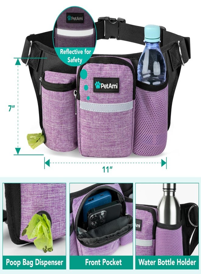 PetAmi Premium Hands Free Dog Leash for 2 Dogs, Adjustable Waist Belt Leash for Dog Walking, Fanny Pack Accessories Bag Dual Bungee Leash for Running, Hiking, Jogging, Biking, Purple - Image 3