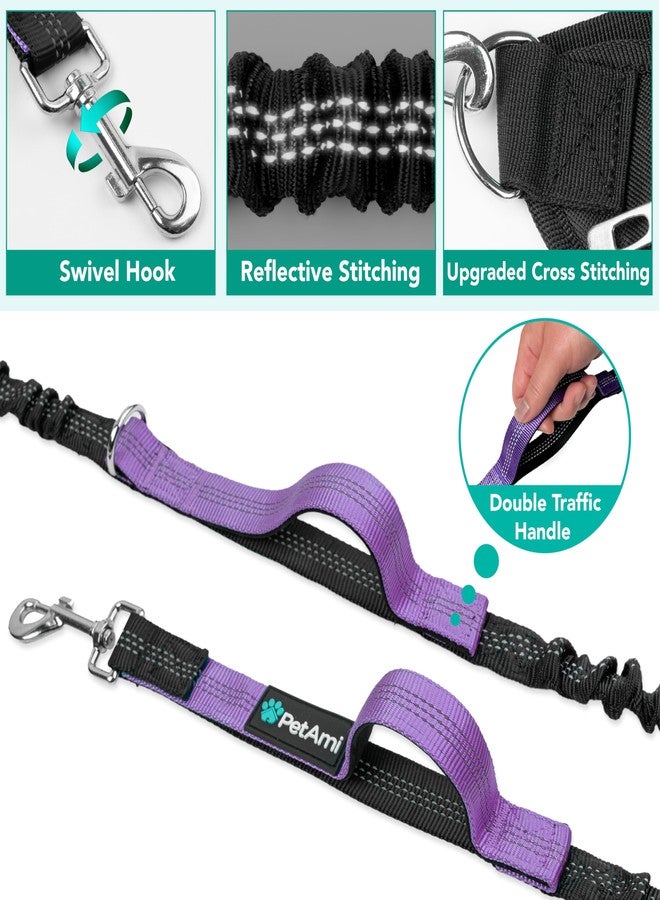 PetAmi Premium Hands Free Dog Leash for 2 Dogs, Adjustable Waist Belt Leash for Dog Walking, Fanny Pack Accessories Bag Dual Bungee Leash for Running, Hiking, Jogging, Biking, Purple - Image 4