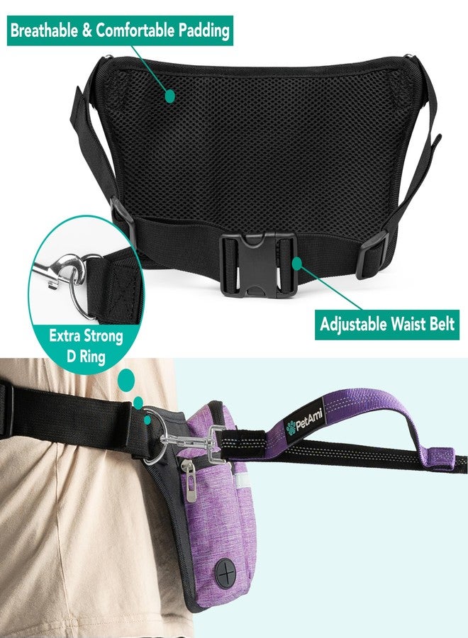 PetAmi Premium Hands Free Dog Leash for 2 Dogs, Adjustable Waist Belt Leash for Dog Walking, Fanny Pack Accessories Bag Dual Bungee Leash for Running, Hiking, Jogging, Biking, Purple - Image 5