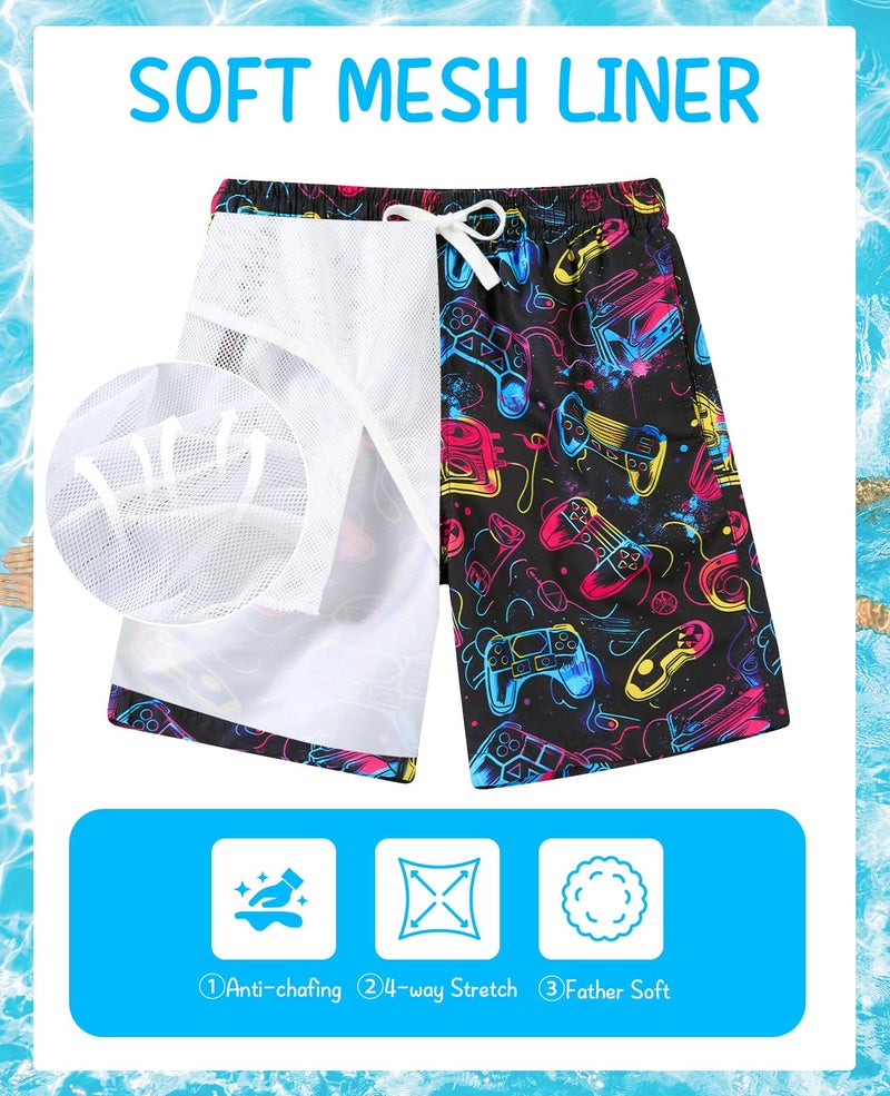 uideazone Boys Swim Trunks Size 10 Cool Gamepad Graphic Swimwear Kids Quick Dry UPF 50+ Bathing Suit Novelty Sunset Swimsuit with Pockets - Image 4