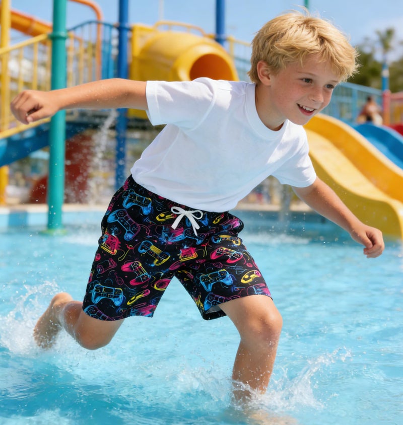uideazone Boys Swim Trunks Size 10 Cool Gamepad Graphic Swimwear Kids Quick Dry UPF 50+ Bathing Suit Novelty Sunset Swimsuit with Pockets - Image 3