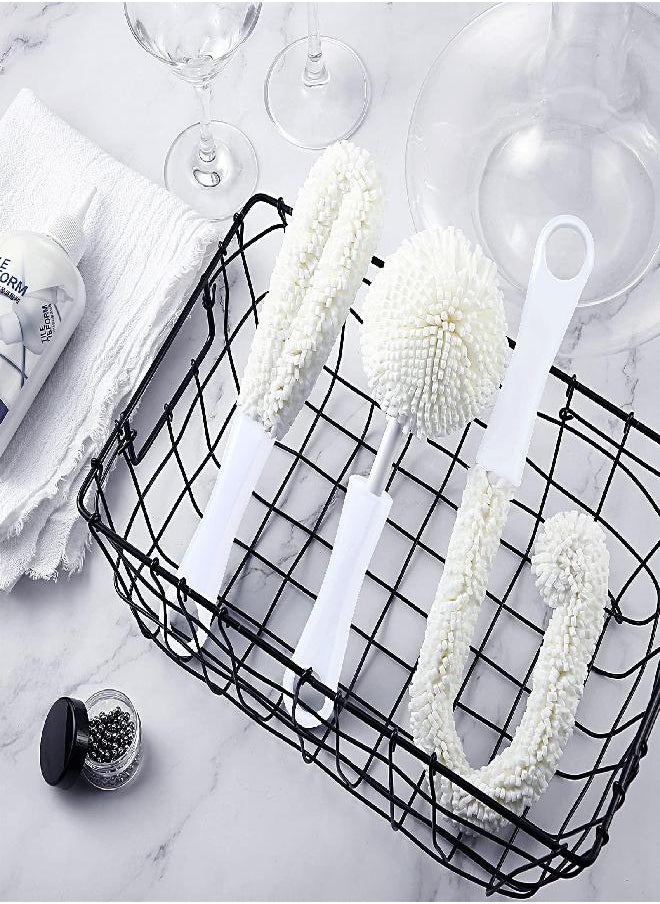 BOAO - 3 Pieces Wine Cleaning Brush Flexible Bottle Scourer with Stainless Steel Decanter Cleaning Balls Multi-Function Household Cleaning Tools for Goblets/Champagne Flutes/Cups/Glasses (White) - Image 1