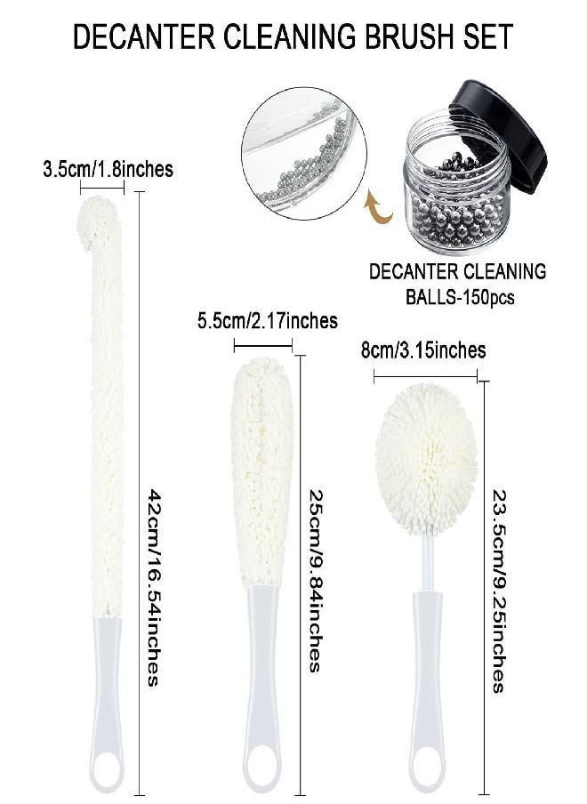 BOAO - 3 Pieces Wine Cleaning Brush Flexible Bottle Scourer with Stainless Steel Decanter Cleaning Balls Multi-Function Household Cleaning Tools for Goblets/Champagne Flutes/Cups/Glasses (White) - Image 1