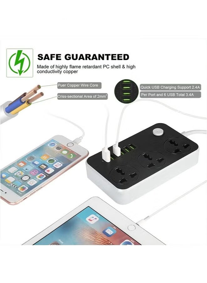 Power Strips Extension Cord 3 Outlets Power Socket with 6 USB Ports Universal Charging Socket with 2M Bold Extension Cord - Image 5