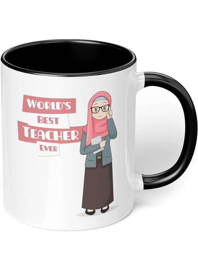 S-TOP 1 Mug - "Best Teacher Ever" Teachers Mug - Perfect for your cuppa Coffee, Tea, Karak, Milk, Cocoa or whatever Hot or Cold Beverage you Drink! - 11 Oz - Black Handle & Inside Colour - Image 1