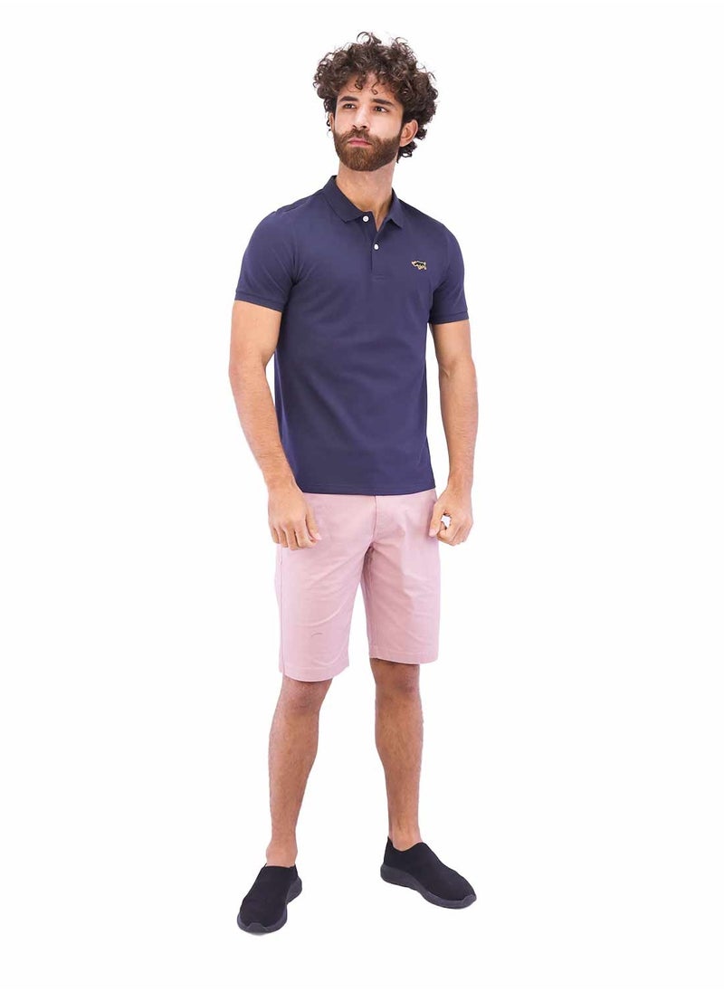 GIORDANO بولو رجالي مزين بتصميم سادة - أزرق Navy  - Image 2