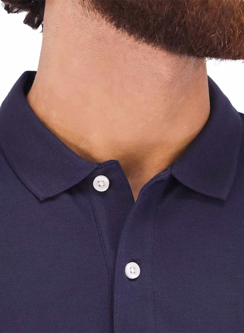 جيوردانو Men's Embroidery Solid Polo - Navy Blue