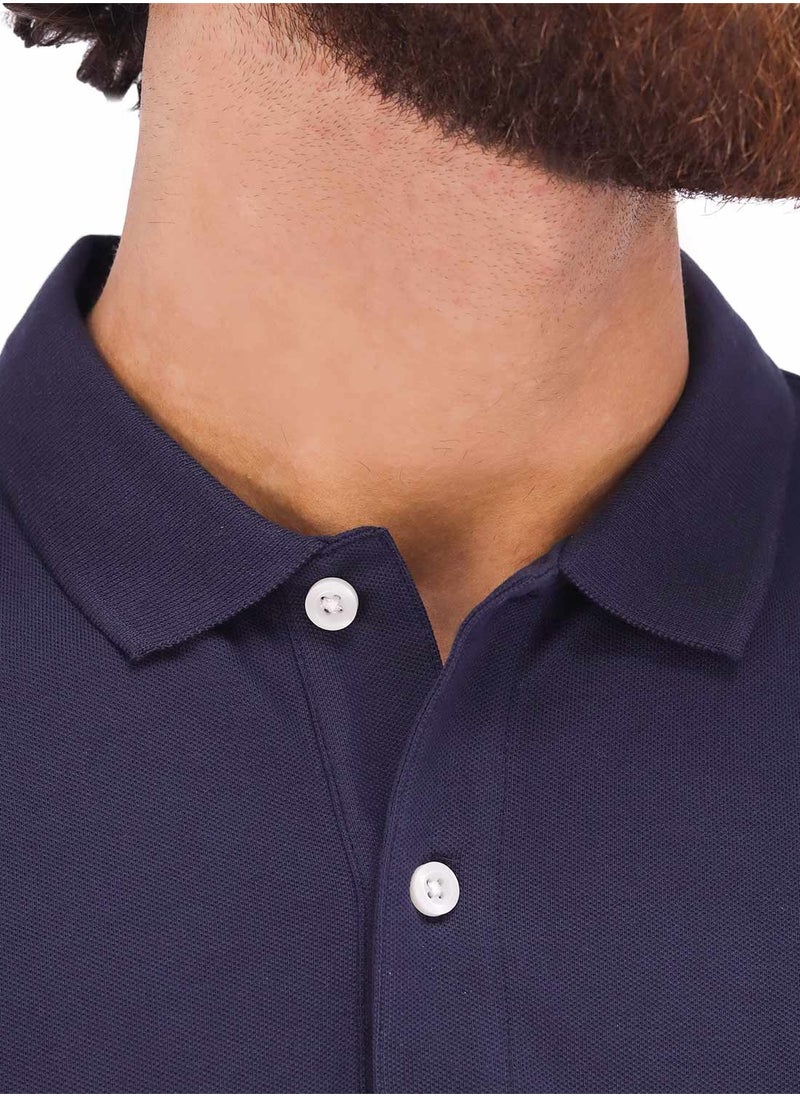 GIORDANO بولو رجالي مزين بتصميم سادة - أزرق Navy  - Image 3