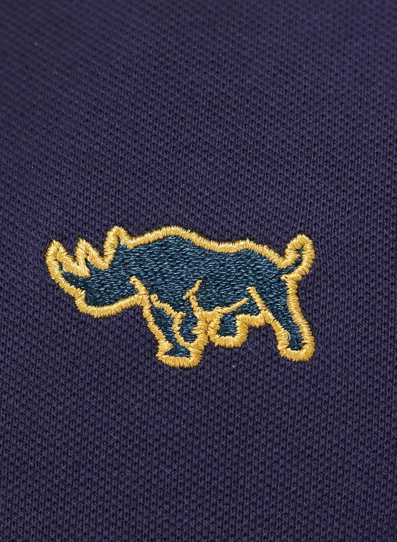 جيوردانو Men's Embroidery Solid Polo - Navy Blue
