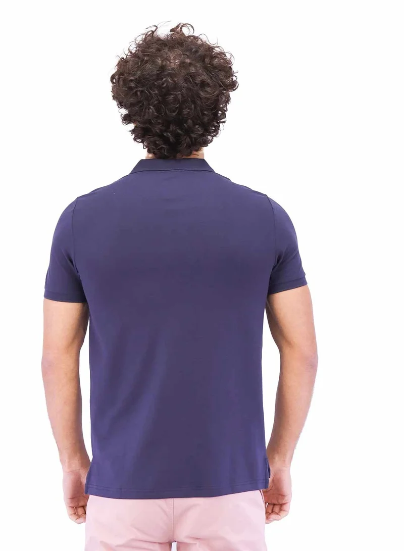 جيوردانو Men's Embroidery Solid Polo - Navy Blue