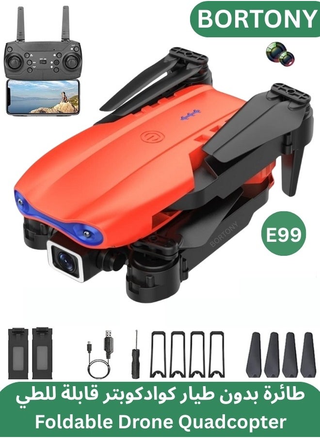 BORTONY E99 Foldable Drone with 8K Dual Camera WiFi FPV Altitude Hold Gesture Photo One-Key Return 360° Flip App Control – Beginner Friendly Quadcopter for Kids & Adults  - Image 1