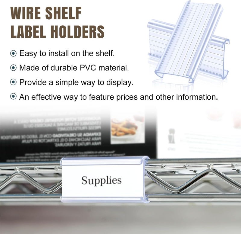Lenink 30Pcs Wire Shelf Label Holders,Plastic Wire Rack Label Holder,Compatible with Metro 1-1/4in Shelves,Label Area 3in Lx1.25in H (Label Paper Insert Included) - Image 2