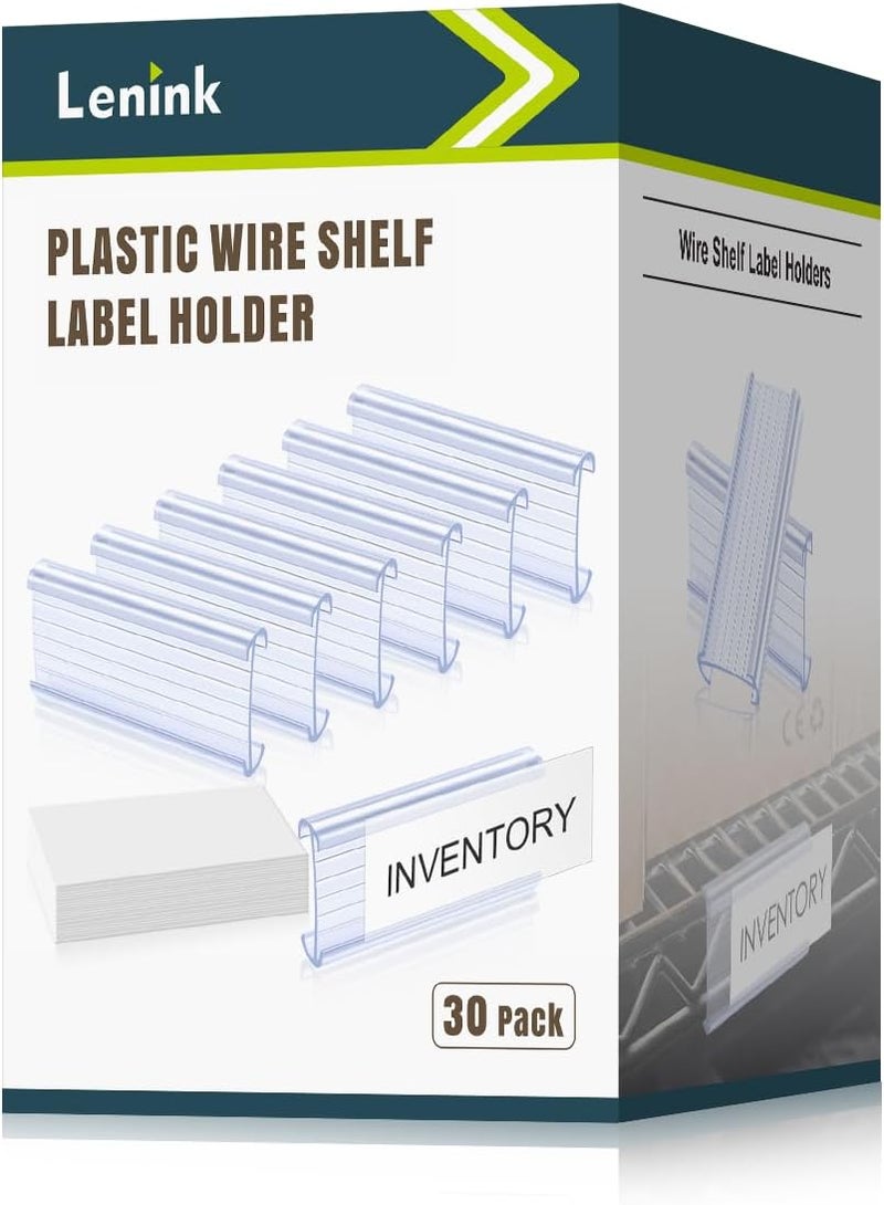 Lenink 30Pcs Wire Shelf Label Holders,Plastic Wire Rack Label Holder,Compatible with Metro 1-1/4in Shelves,Label Area 3in Lx1.25in H (Label Paper Insert Included) - Image 1