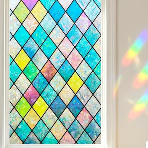 Mikomer Colorful Stained Glass Window Film Rainbow Door Privacy Films Static Cling Window Tint Decorative Window Decal Heat Cotrol Anti UV for Home and Office175x787 in - Image 1