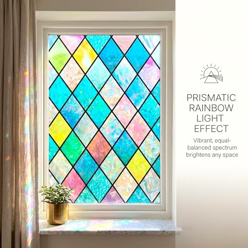Mikomer Colorful Stained Glass Window Film Rainbow Door Privacy Films Static Cling Window Tint Decorative Window Decal Heat Cotrol Anti UV for Home and Office175x787 in - Image 3