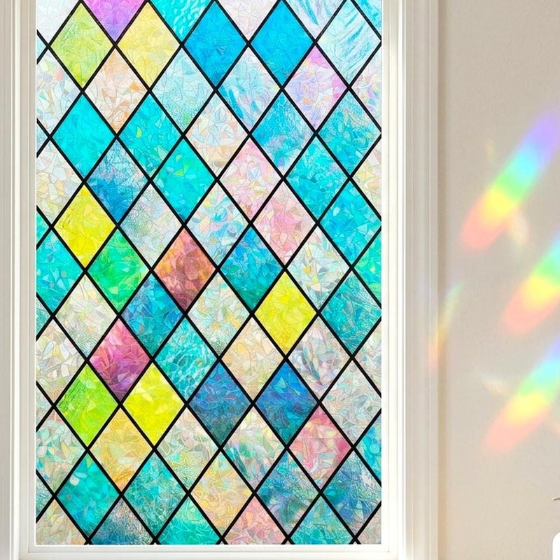 Mikomer Colorful Stained Glass Window Film Rainbow Door Privacy Films Static Cling Window Tint Decorative Window Decal Heat Cotrol Anti UV for Home and Office175x787 in - Image 2