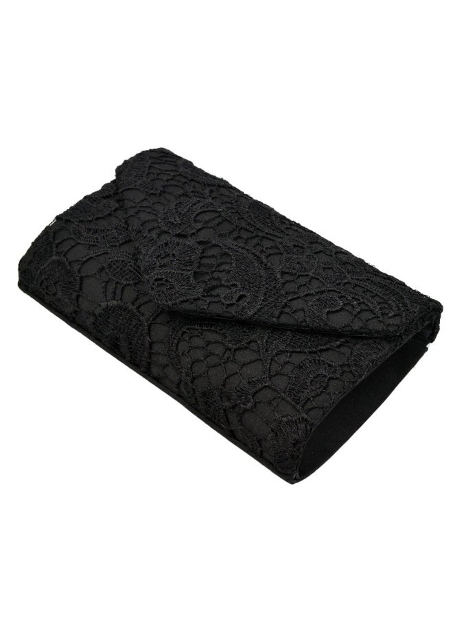 Womens Lace Paisley Floral Satin Envelope Flap Clutch Evening Bag with Chain Strap - Image 4