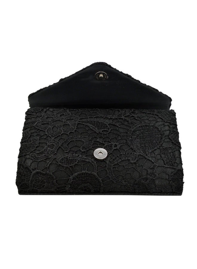Womens Lace Paisley Floral Satin Envelope Flap Clutch Evening Bag with Chain Strap - Image 5
