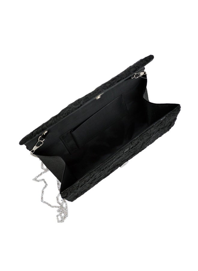 Womens Lace Paisley Floral Satin Envelope Flap Clutch Evening Bag with Chain Strap - Image 1