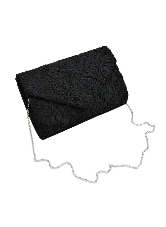 Womens Lace Paisley Floral Satin Envelope Flap Clutch Evening Bag with Chain Strap - Image 3