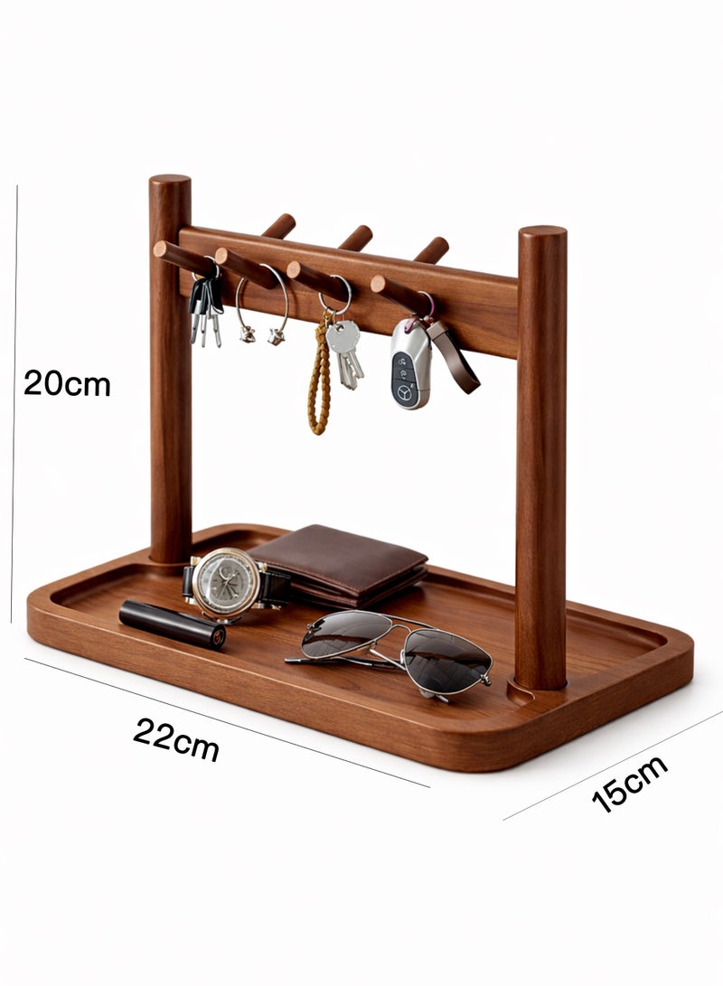 Squarecircle Modern Wooden Key Holder with Tray – Desktop Entryway Organizer for Keys, Watch, Wallet & Accessories, Multi-Hook Wood Stand for Home, Office - Image 5