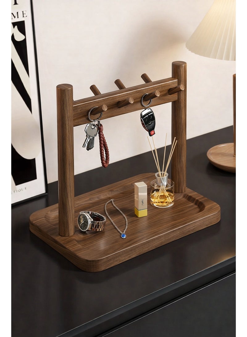 Squarecircle Modern Wooden Key Holder with Tray – Desktop Entryway Organizer for Keys, Watch, Wallet & Accessories, Multi-Hook Wood Stand for Home, Office - Image 2