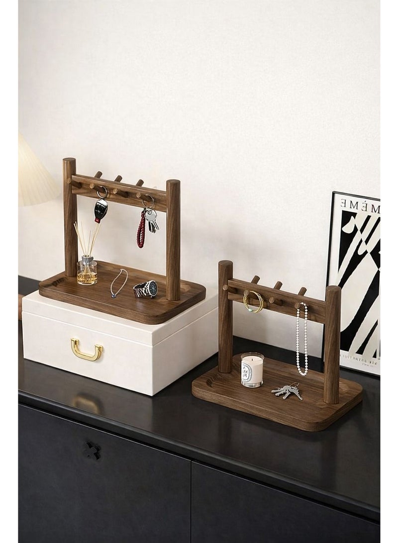 Squarecircle Modern Wooden Key Holder with Tray – Desktop Entryway Organizer for Keys, Watch, Wallet & Accessories, Multi-Hook Wood Stand for Home, Office - Image 3