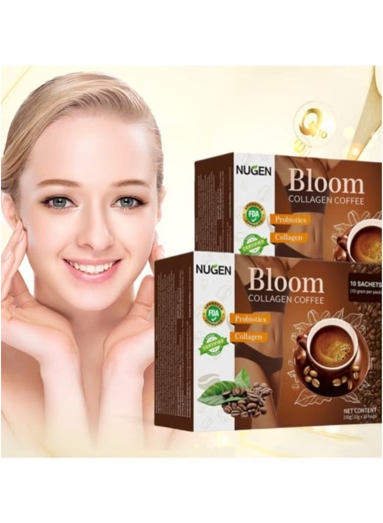NUGEN 2-PACK Bloom Collagen Coffee 100% Organic and Glutathione, Diet Coffee Slimming Coffee Gluta Collagen Detox Premium with Collagen Coffee (10g*10bags*2)  - Image 1