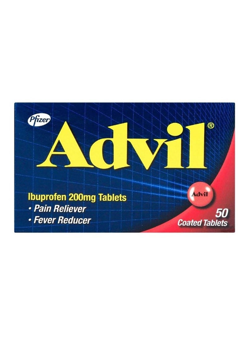 أدفيل Ibuprofen Pain Reliever and Fever Reducer, 200 mg, 50 Coated Tablets