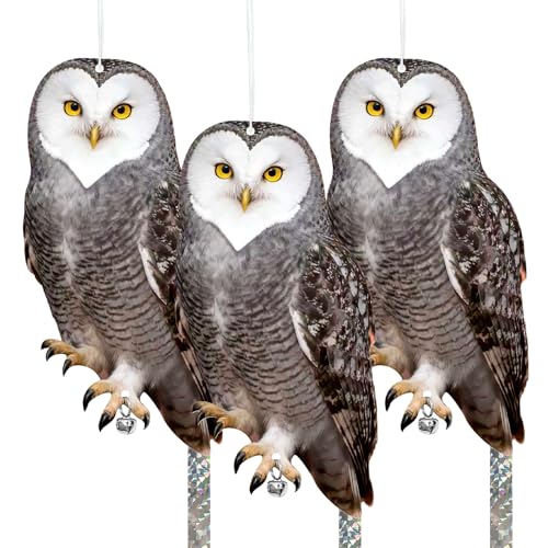 Vicsiyi Owls to Keep Birds Away: 3Pcs Fake Owl with Reflective Tape for Orchard Garden Patio Pool, Reflective Hanging Decoration to Keep Birds Pigeon from Windows Tree Vineyard - Image 1